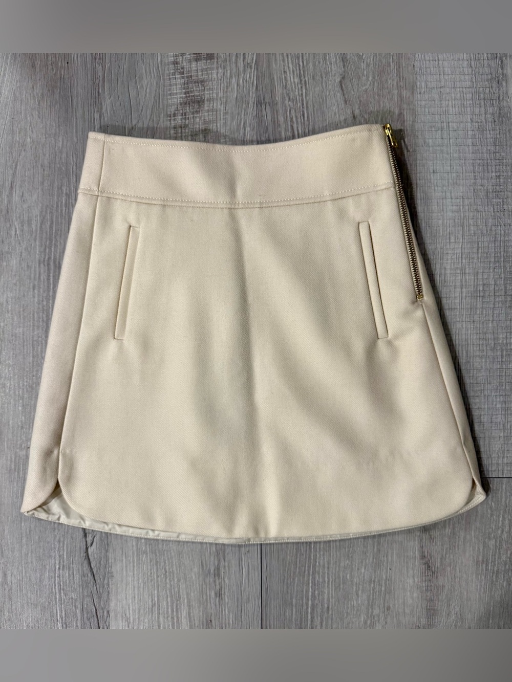 J. Crew Cream Mini Skirt with Gold Zip